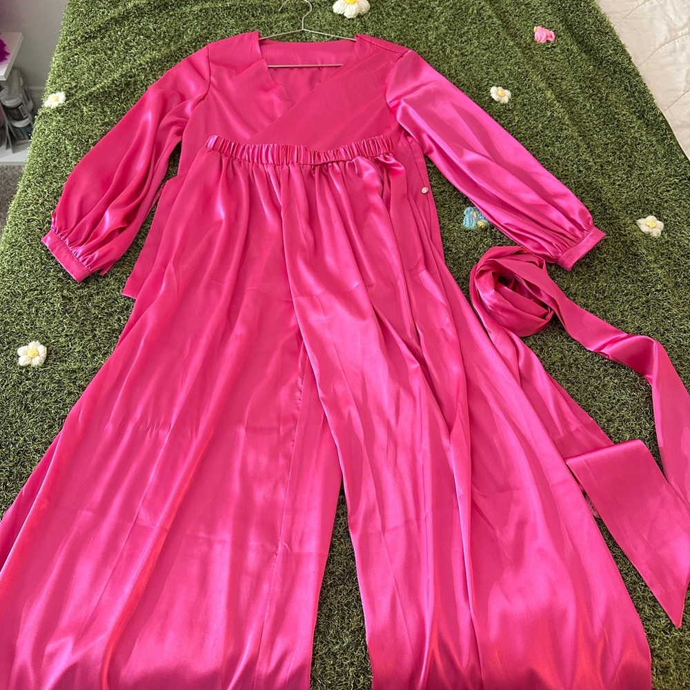 Catherine D’Lish Pink Satin Pant Set